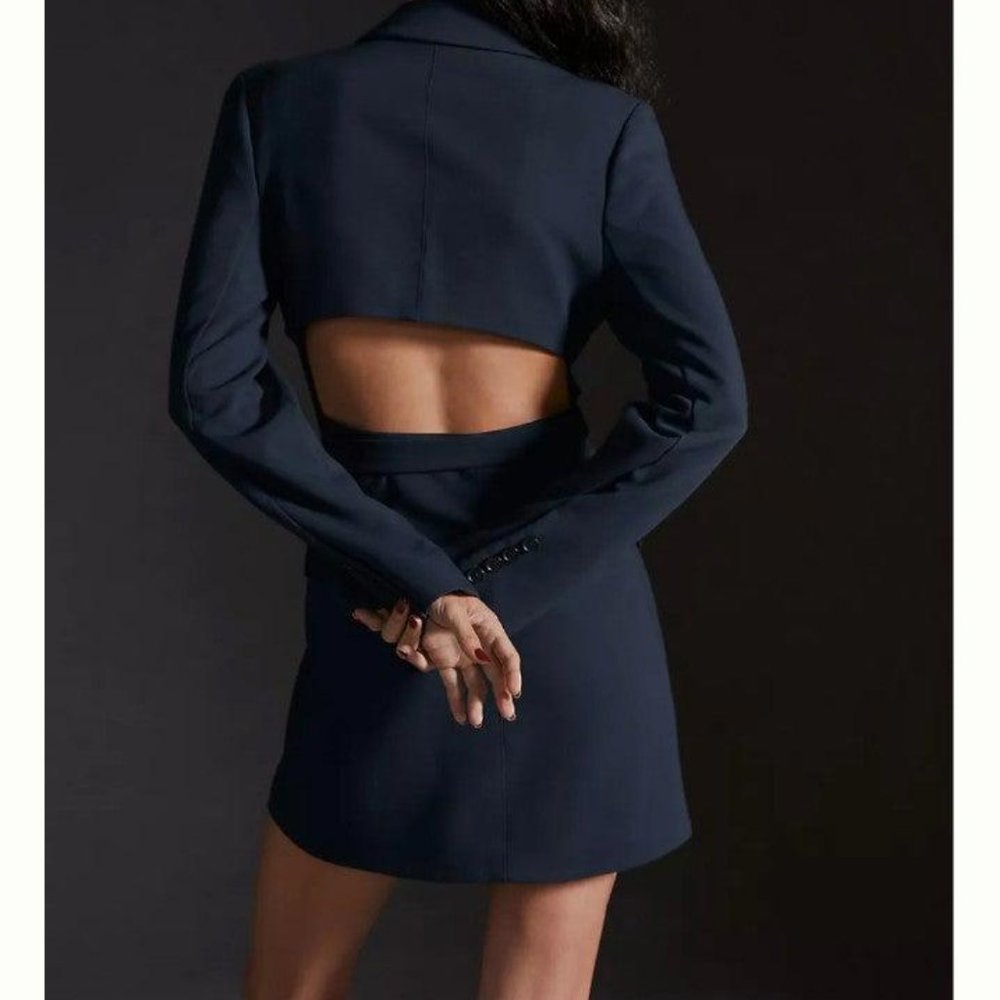 Anthropologie Black Blazer Tie Open Back Dress - 6 - Picture 2 of 6